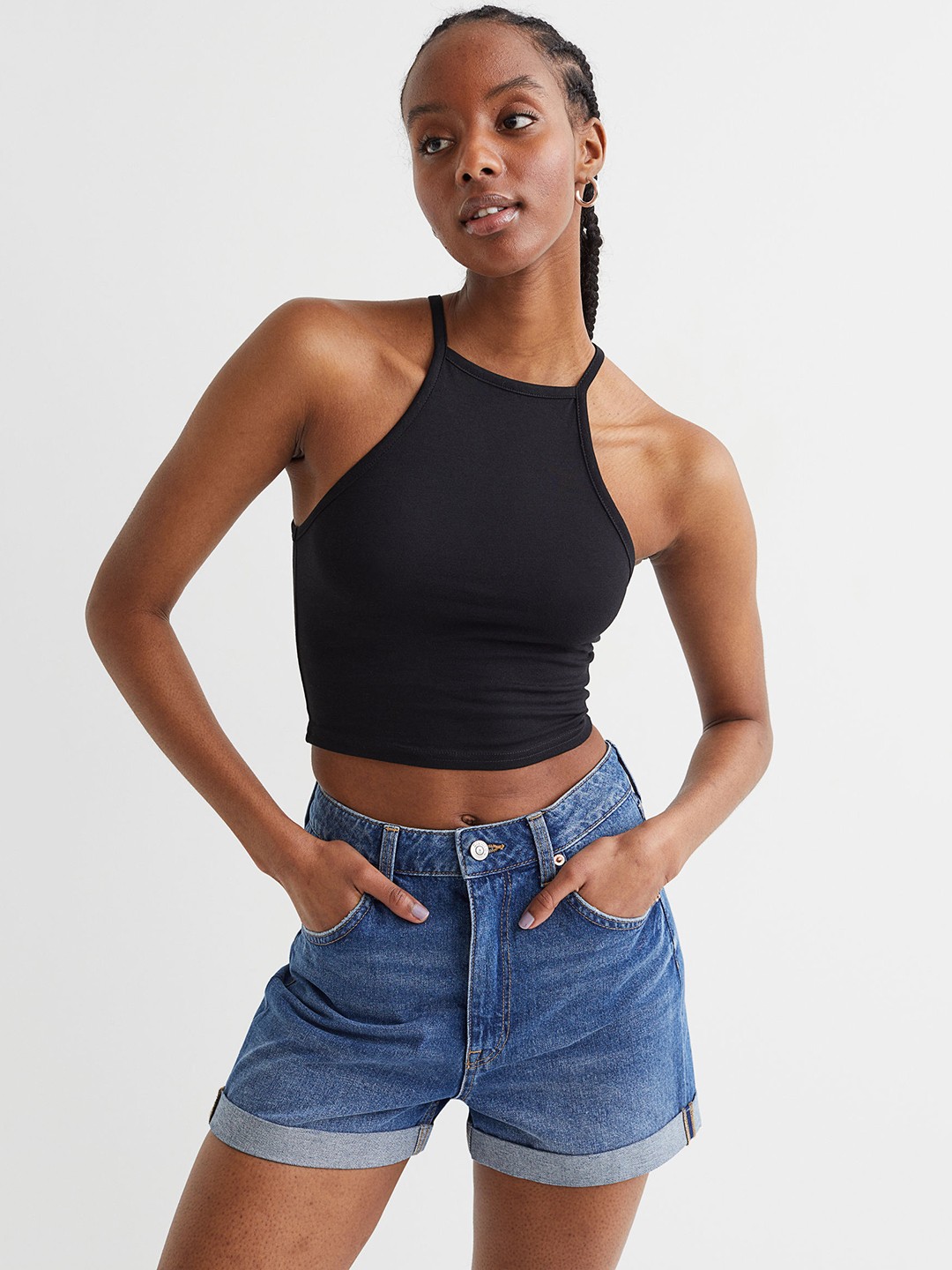 

H&M Women Blue Mom Fit Denim Shorts