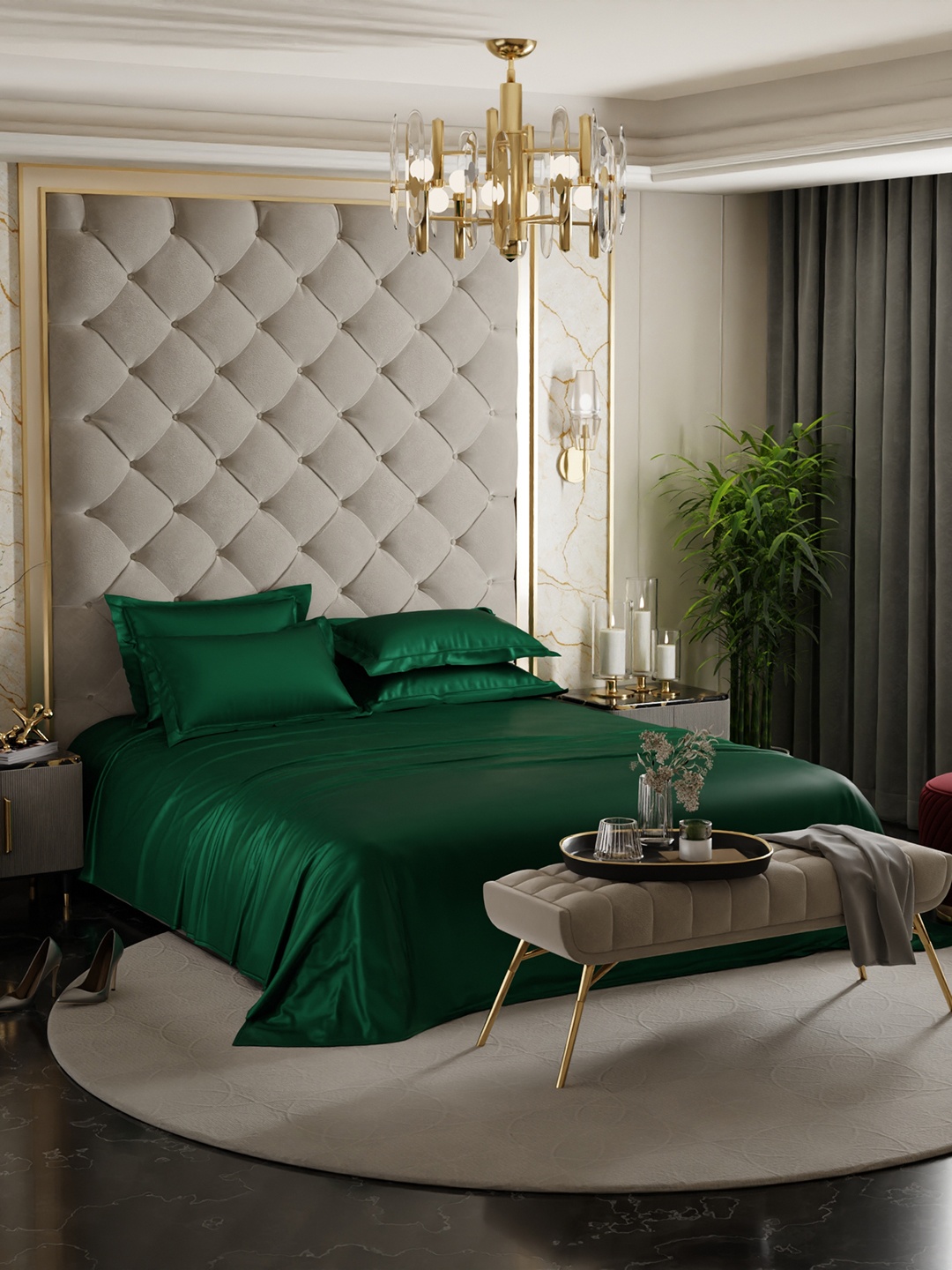 

Stoa Paris Date Night Collection 300 TC Satin King Size Bedsheet with 4 Pillow Covers, Green