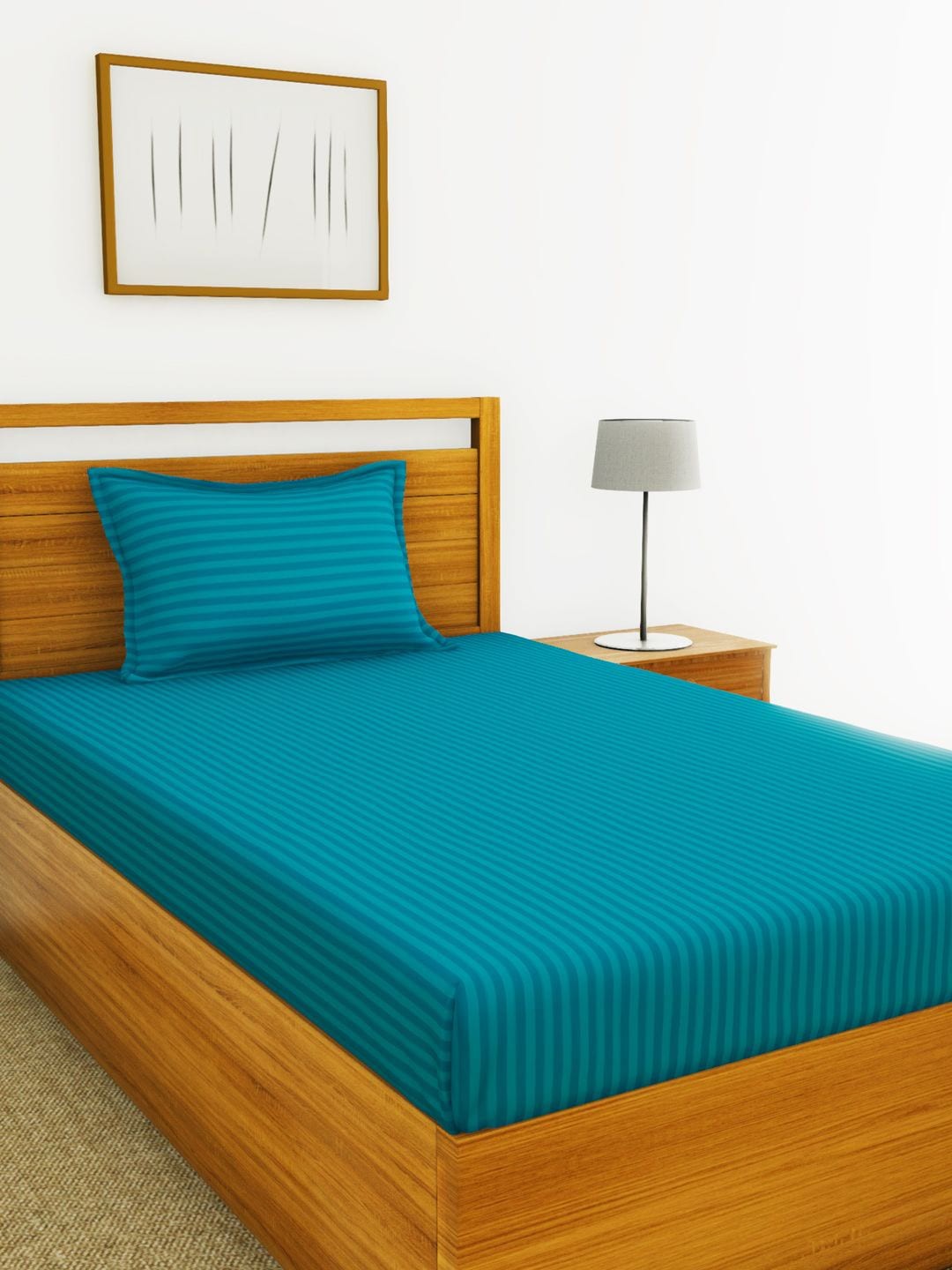 

BIANCA Unisex Blue 210 TC Striped Cotton Bedsheet with 2 Pillow Covers