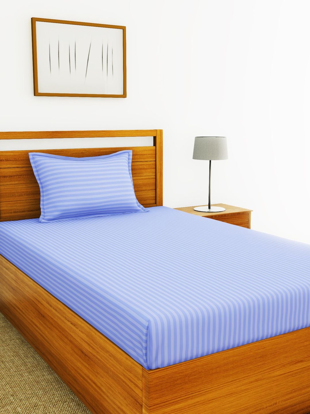 

BIANCA Blue & White Striped 210 TC Single Bedsheet with 2 Pillow Covers