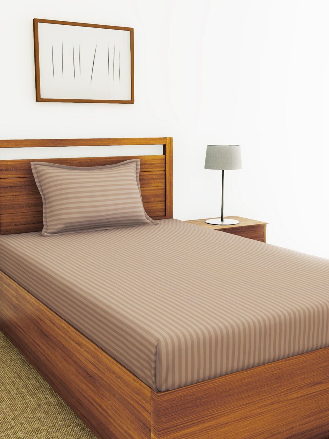 

BIANCA Unisex Brown 210 TC Striped Cotton Bedsheet with 2 Pillow Covers