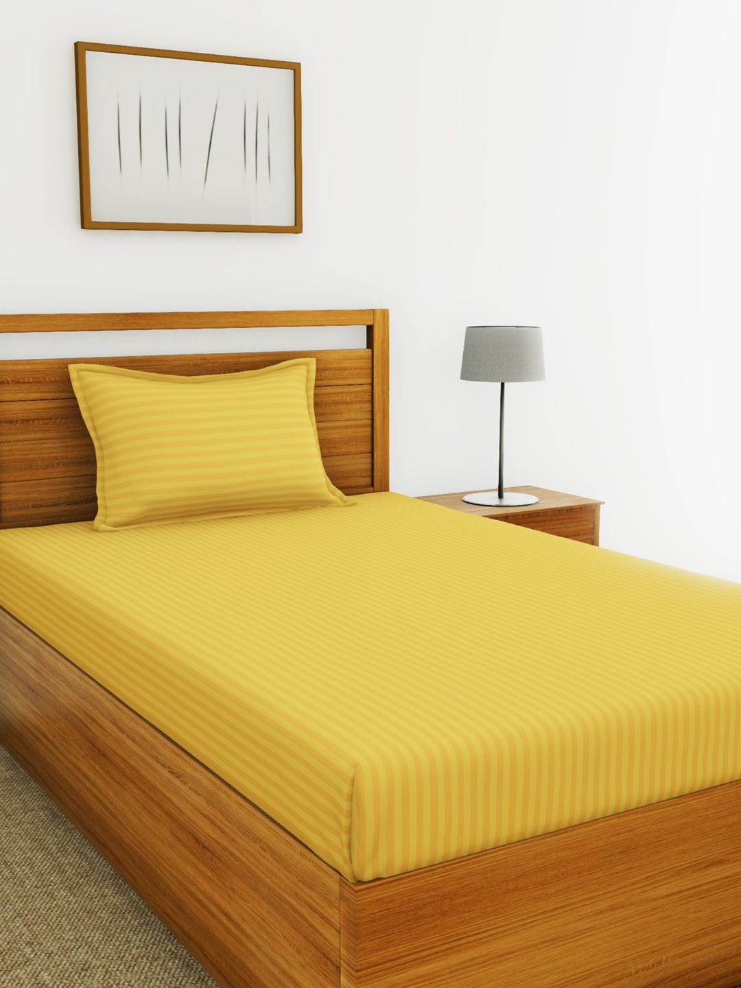 

BIANCA Yellow Striped 210 TC Fine Satin Striped Single Bedsheet with 2 Pillow Covers