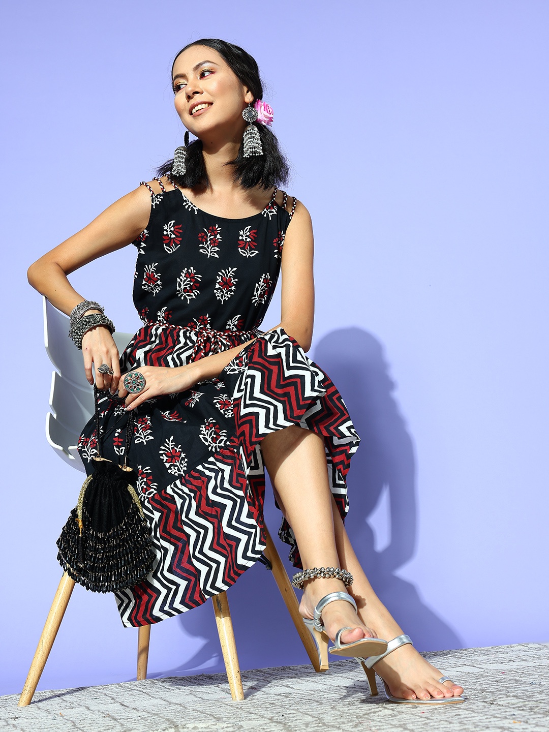 

Yufta Women Stunning Black Ethnic Motifs Indie Gal Dress