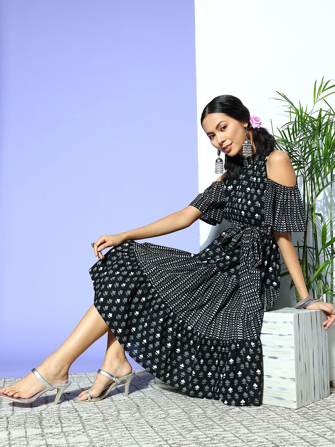 

Yufta Women Black Ethnic Motifs Indie Gal Dress