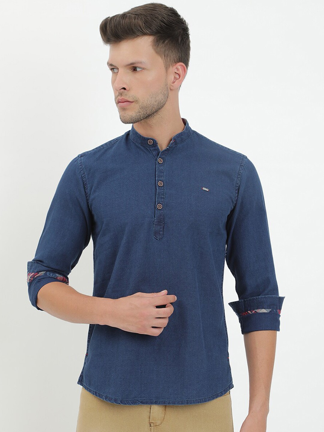 

V2 Value & Variety Men Navy Blue Thread Work Denim Kurta