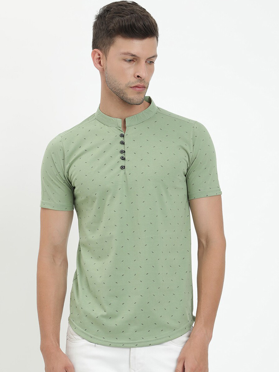 

V2 Value & Variety Men Green Geometric Printed Kurta
