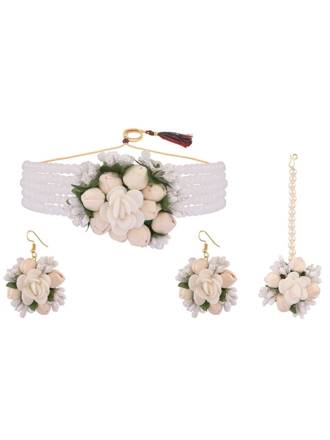 

Efulgenz White Floral designed Beaded Jewellery Set