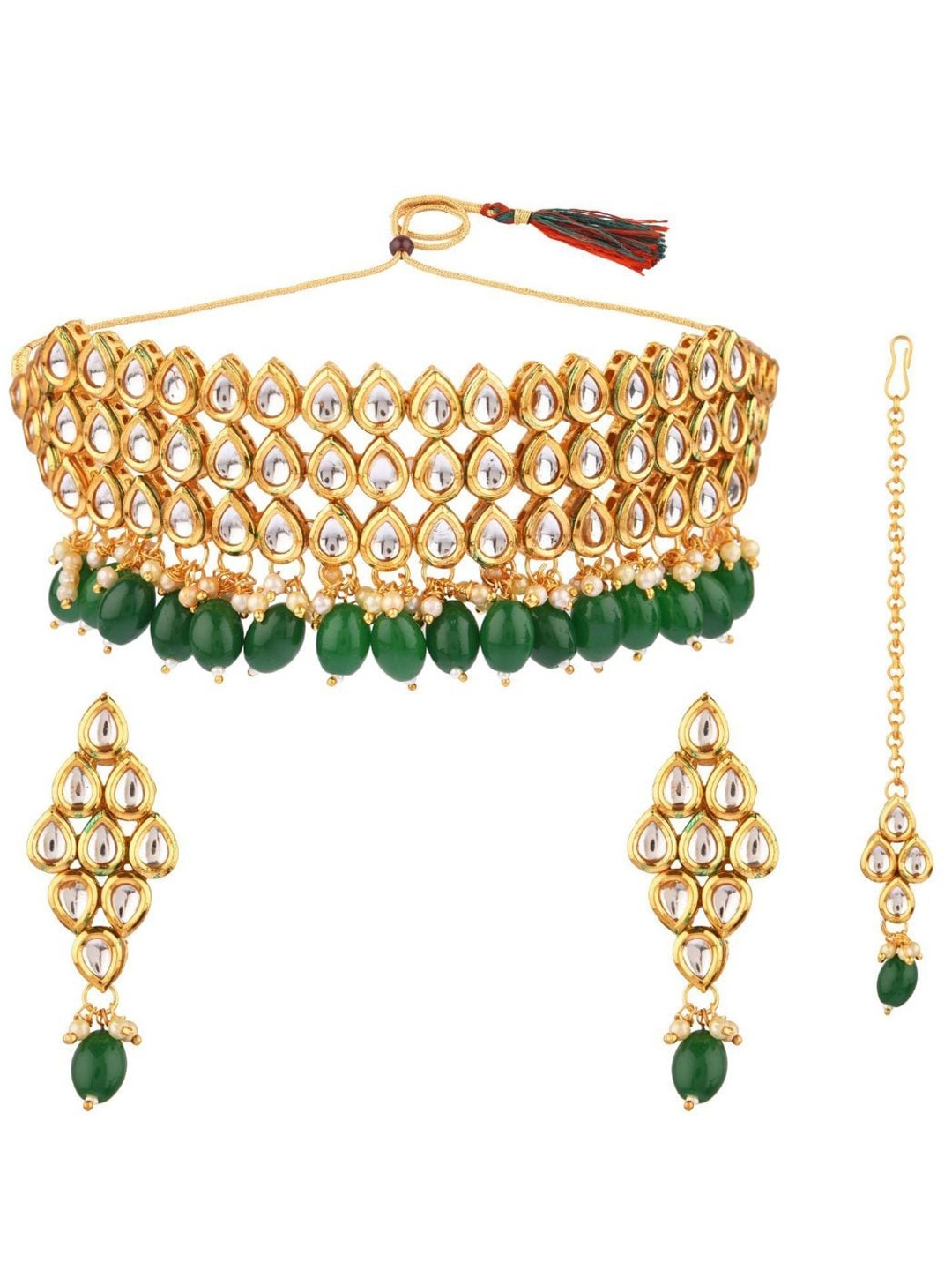 

Efulgenz Women Green Crystal-Studded Gold-Plated Jewellery Set