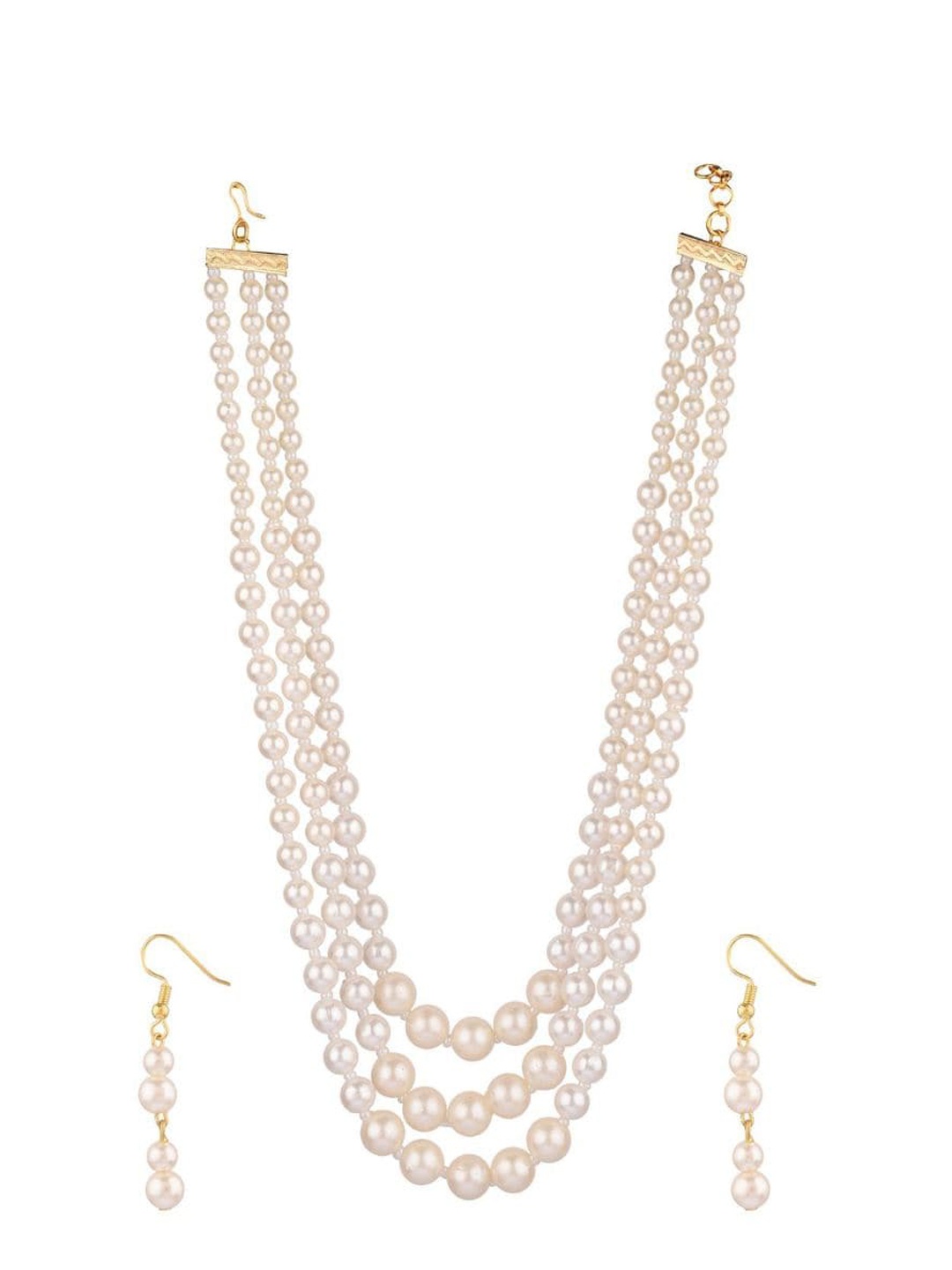 

Efulgenz White Pearl Beaded Multi Layered Jewellery Set