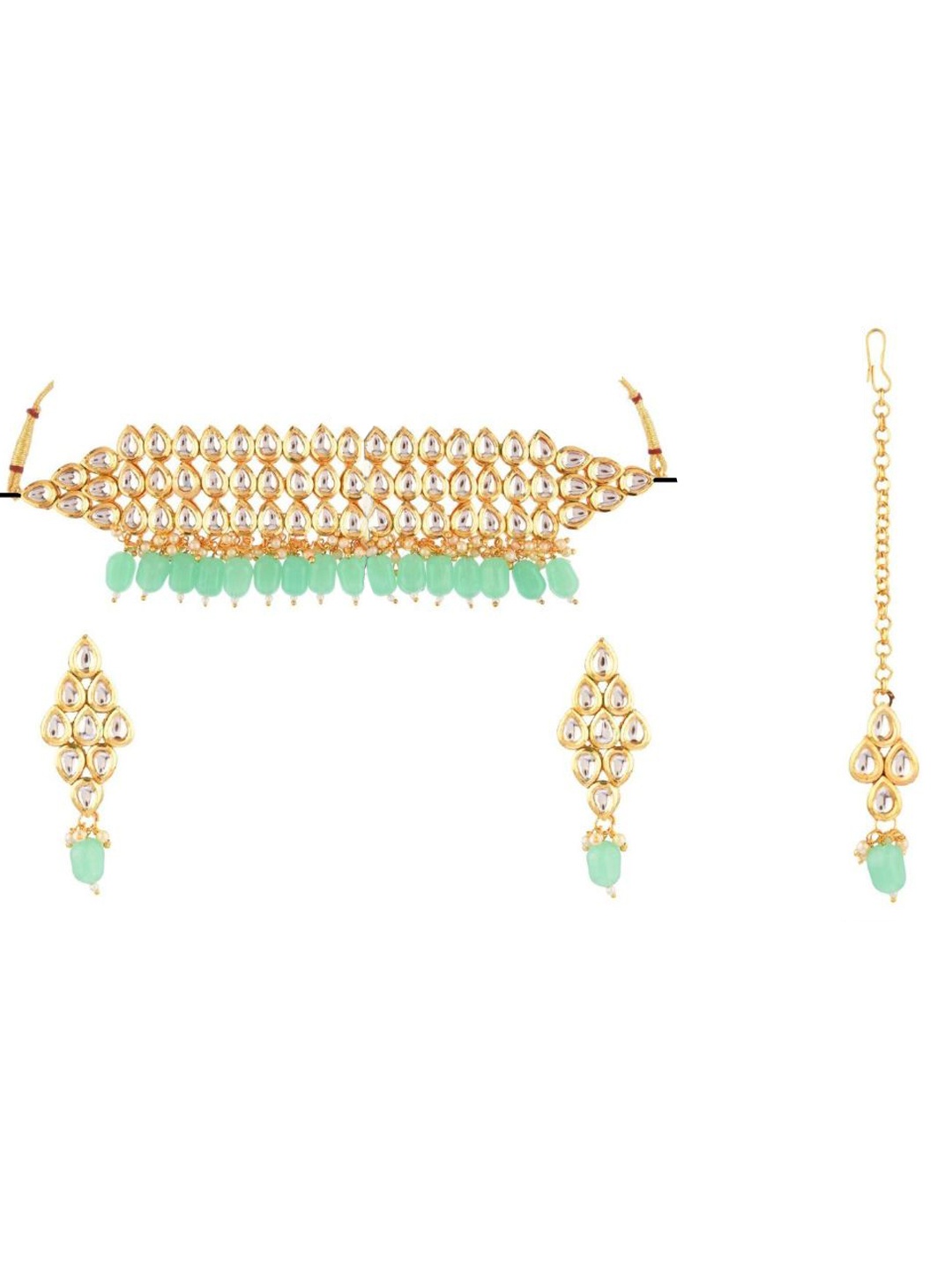 

Efulgenz Women Gold Plated & Sea Green Studded Jewellery Set