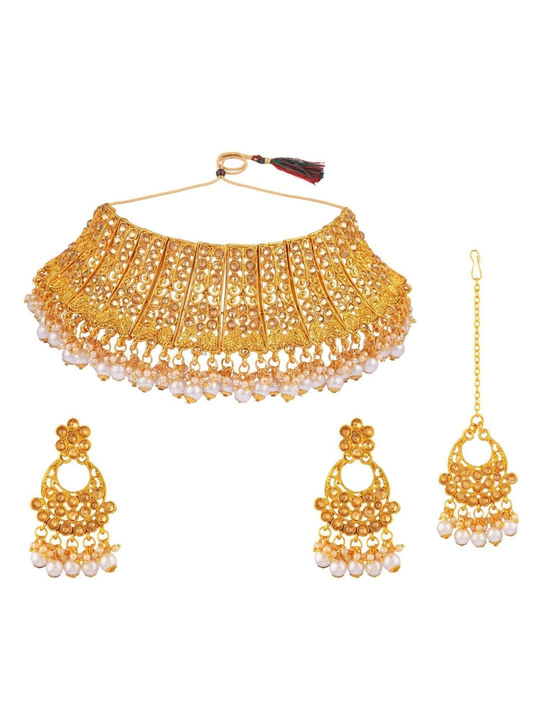 

Efulgenz Gold-Plated White Crystal Studded Jewellery Set