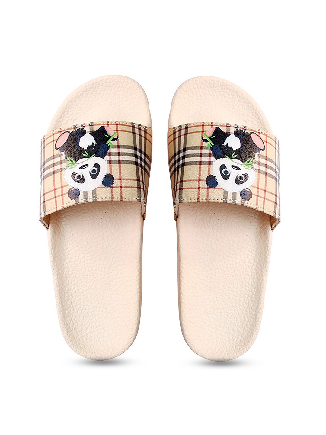 

ADIVER Women Cream-Coloured & Black Printed Sliders
