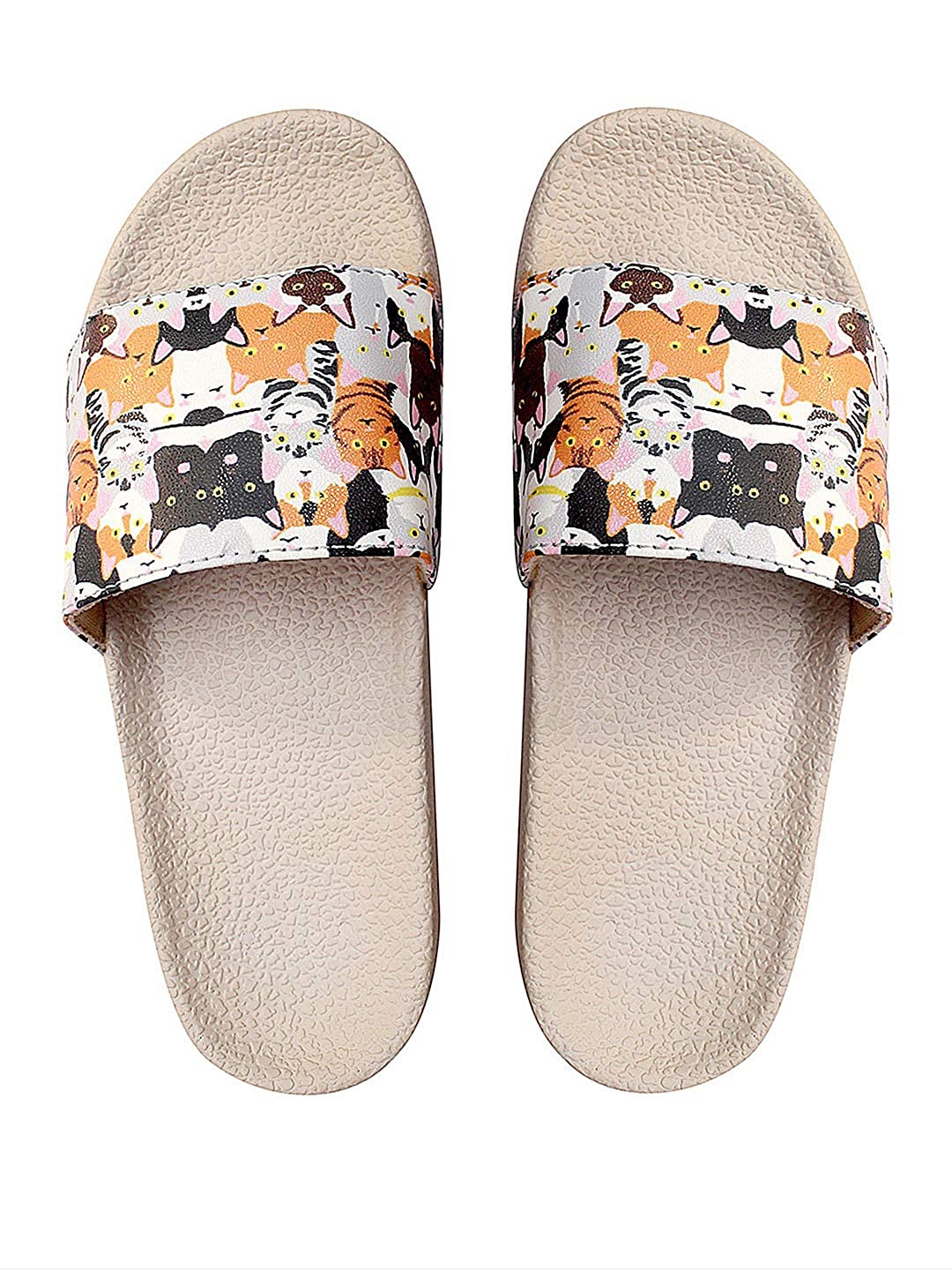 

ADIVER Women Cream-Coloured & Orange Printed Sliders