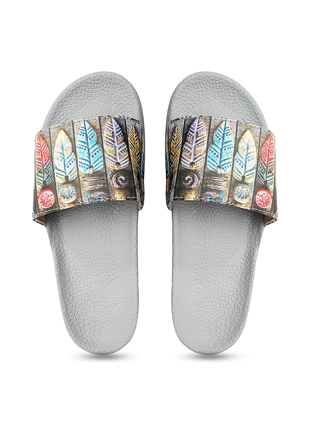 

ADIVER Women Grey & Blue Printed Sliders