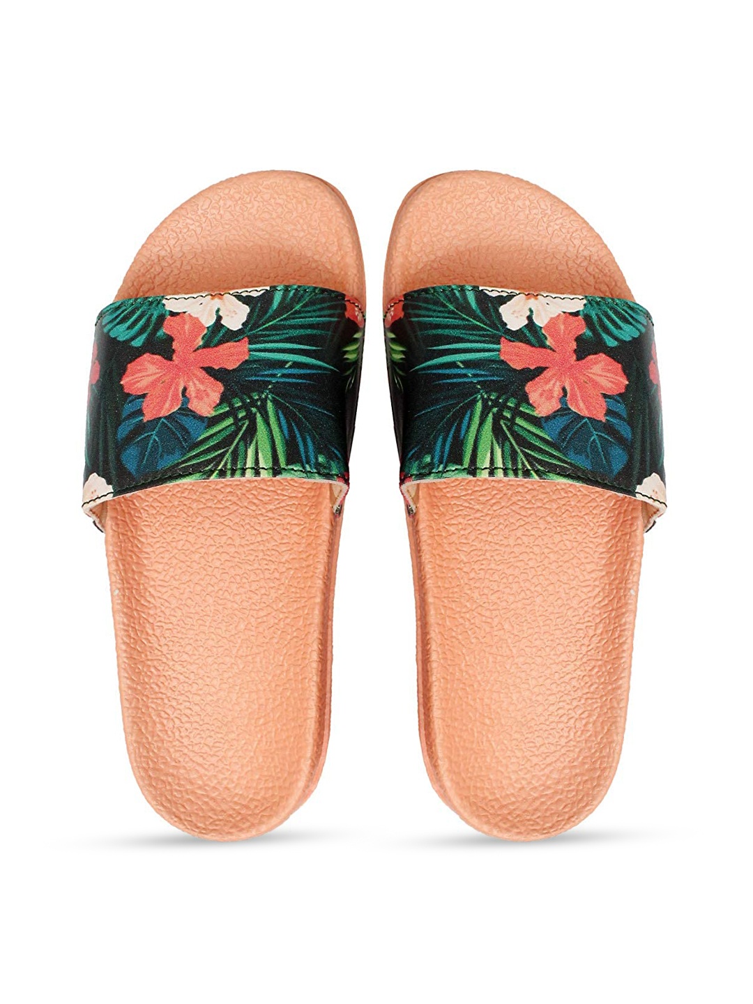 

ADIVER Women Pink & Green Printed Sliders