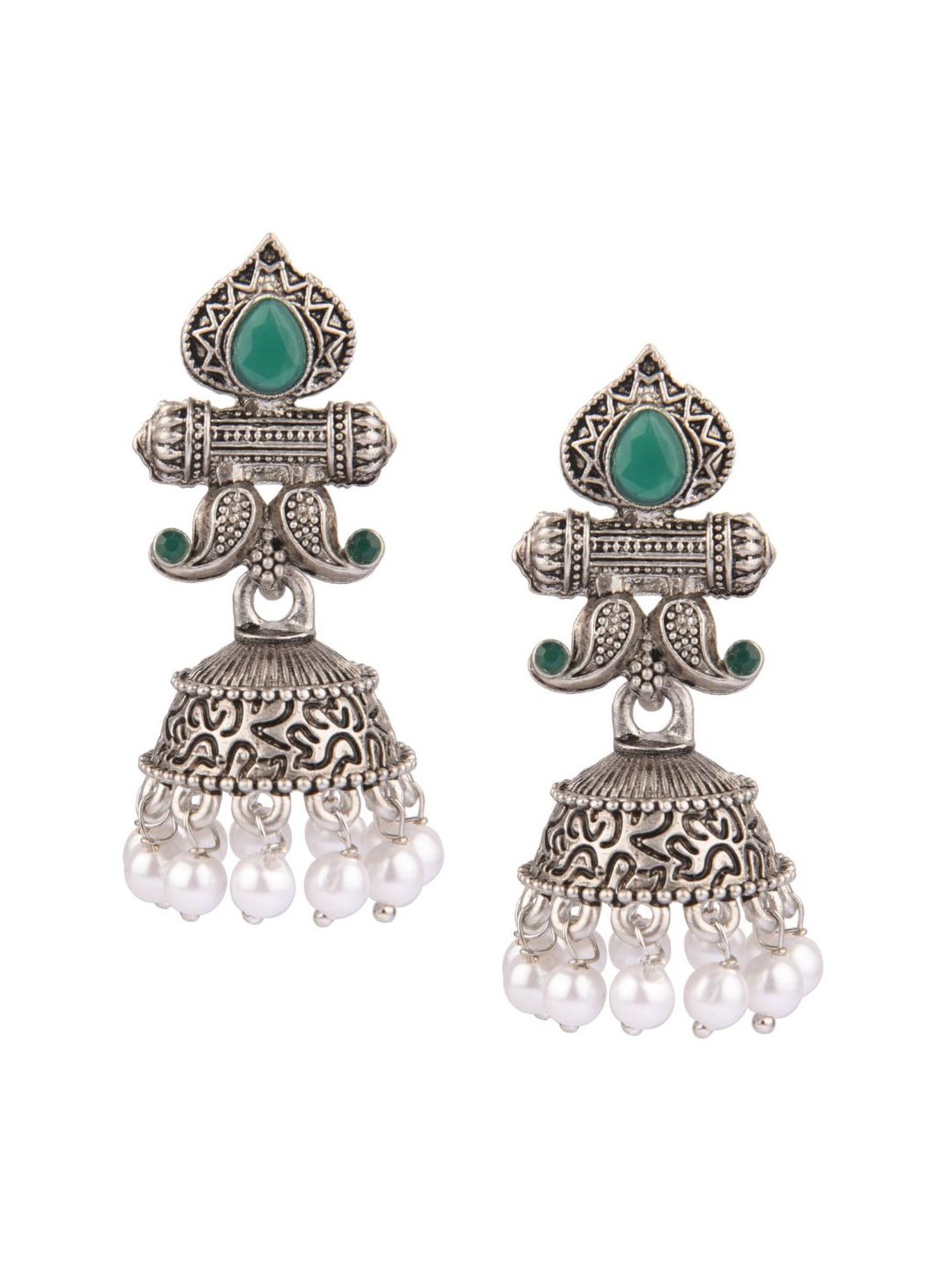

Efulgenz Women Green Classic Oxidized Silver Tone Jhumkas Earrings