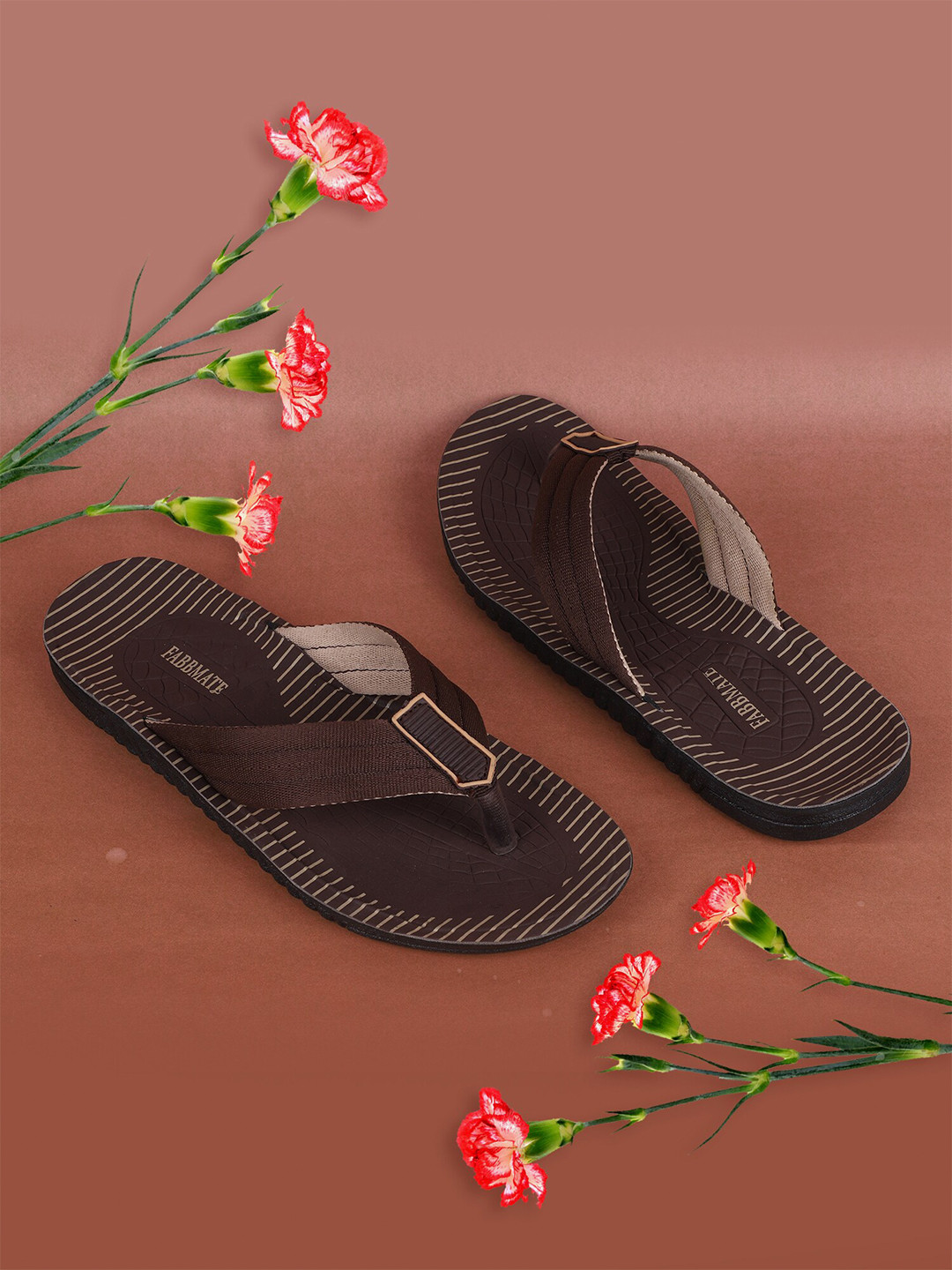 

FABBMATE Men Brown & Black Printed Slip-On thongs slippers sandals type