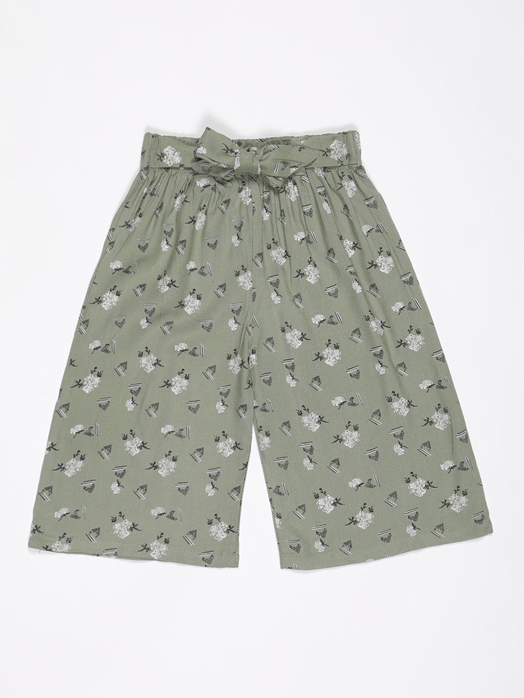 

V2 Value & Variety Girls Green & White Printed Capris