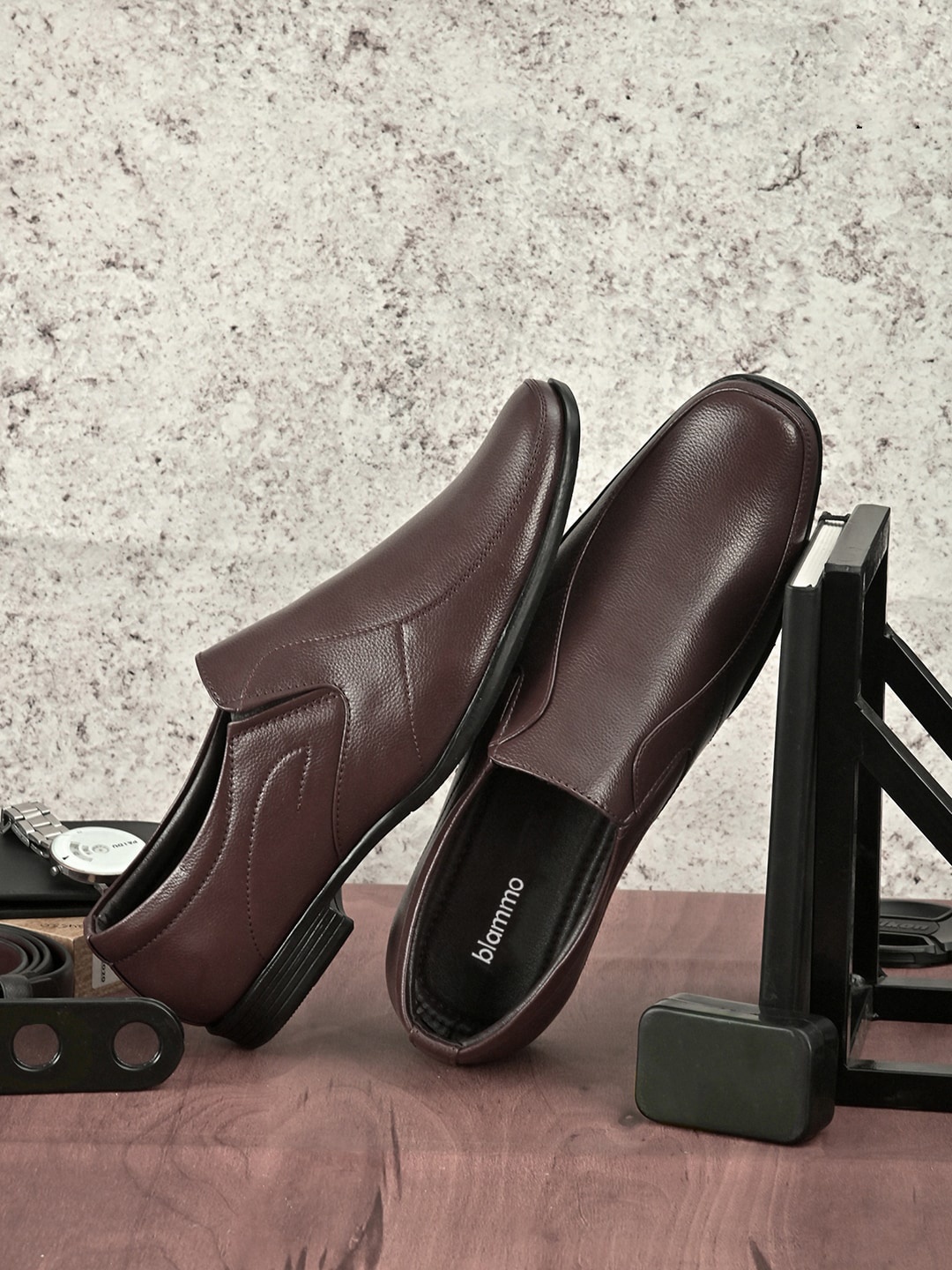

Blammo Men Brown Solid Formal Slip-Ons