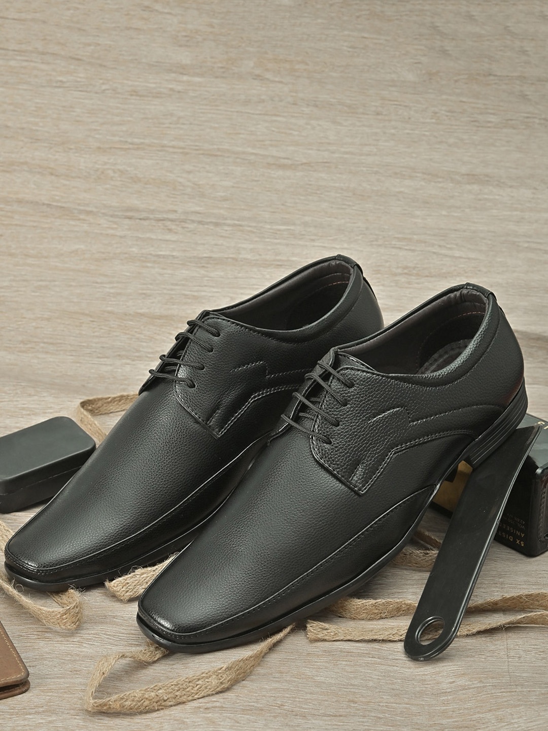 

Blammo Men Black Textured Formal Derbys