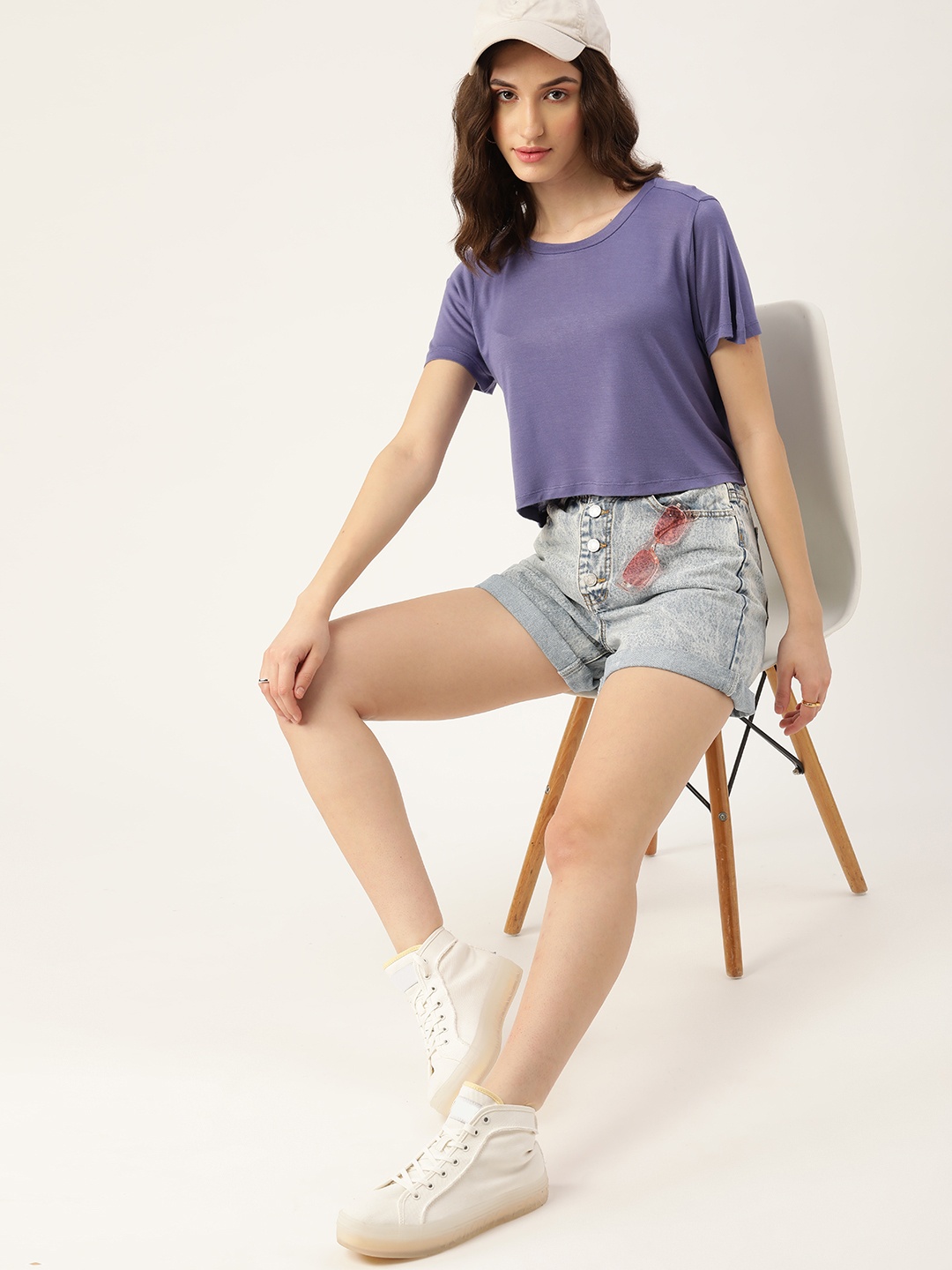 

DressBerry Women Lavender Solid Regular Fit T-shirt