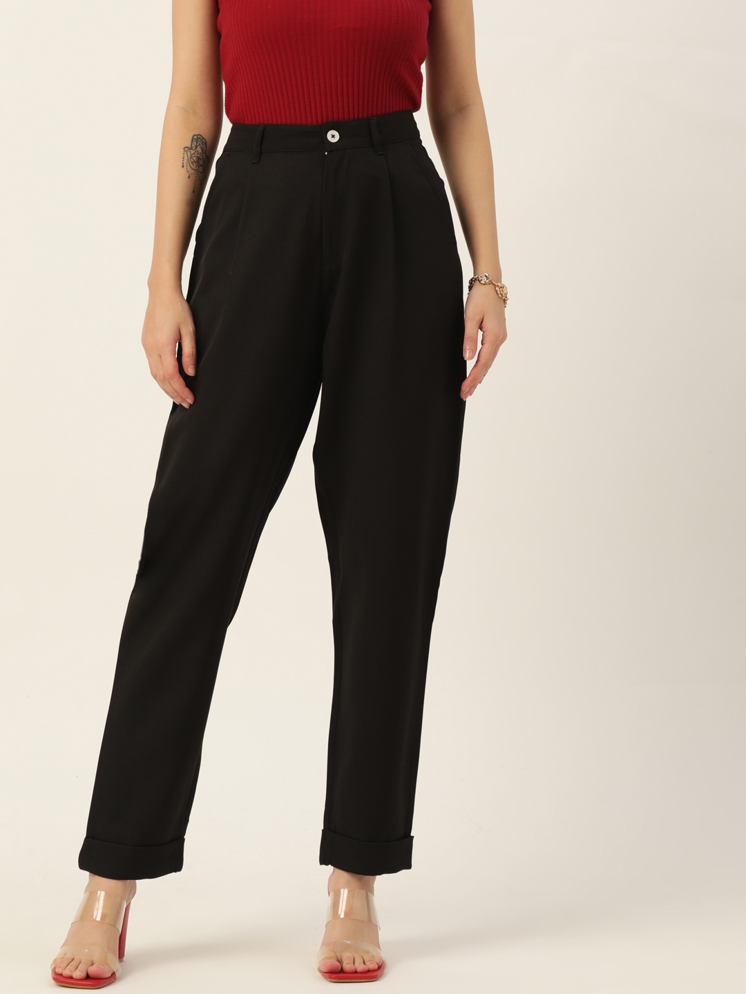 

DressBerry Women Black Solid Pleated Trousers