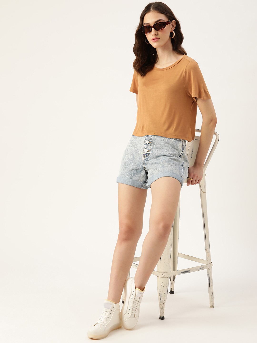 

DressBerry Women Khaki Solid Regular Fit T-shirt