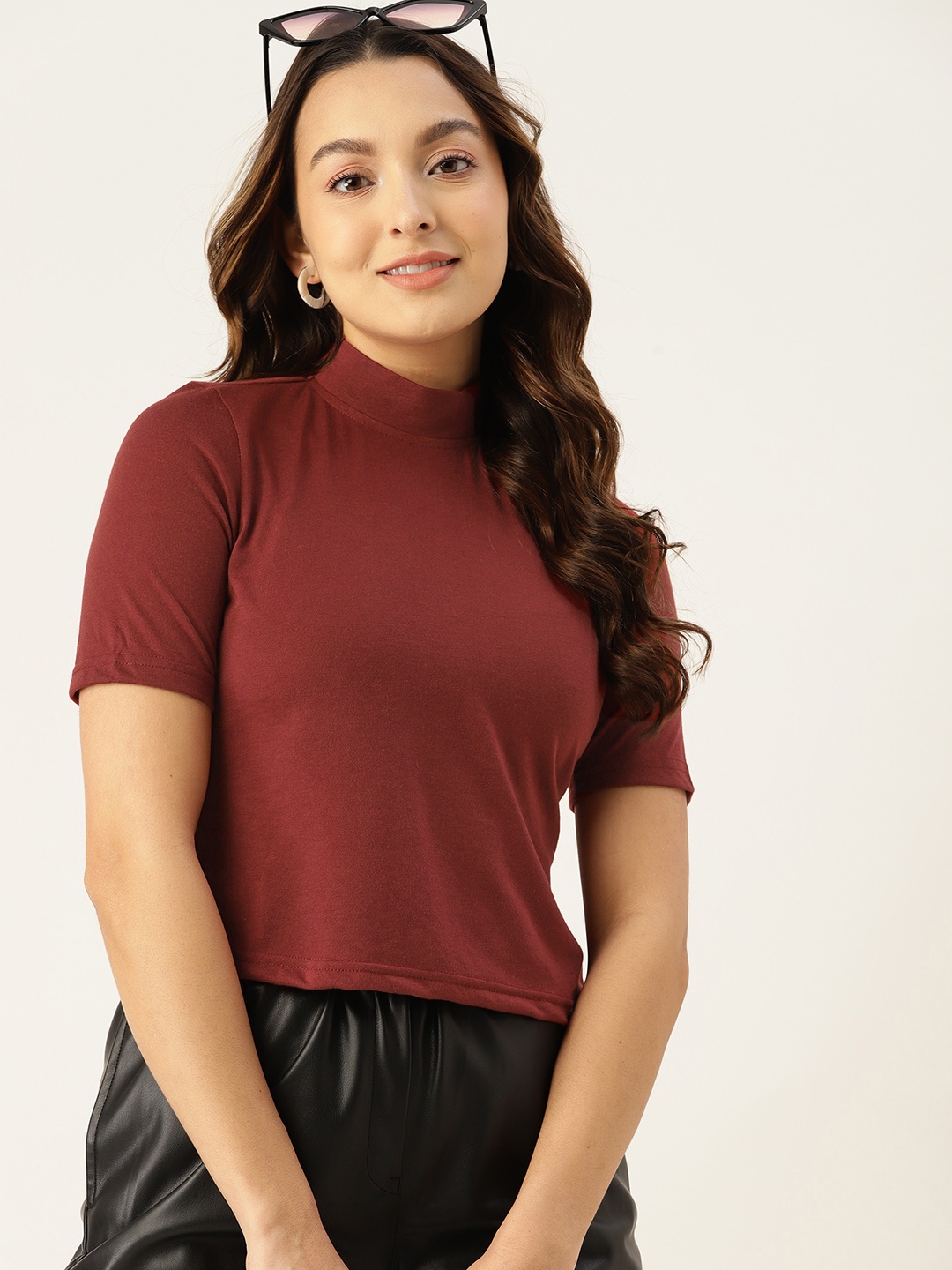 

DressBerry Women High Neck T-shirt, Brown