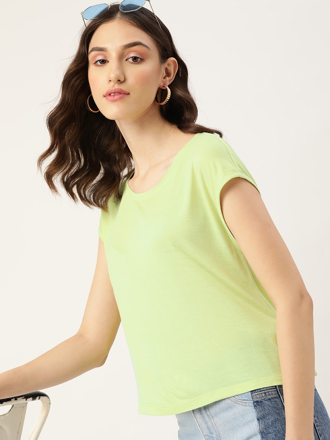 

DressBerry Women Mint Green Solid Extended Sleeves Regular Fit T-shirt
