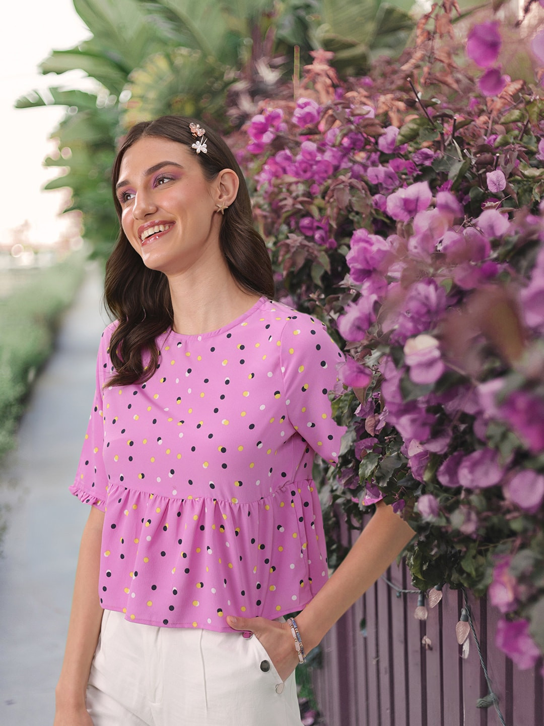 

DressBerry Purple & White Print Top