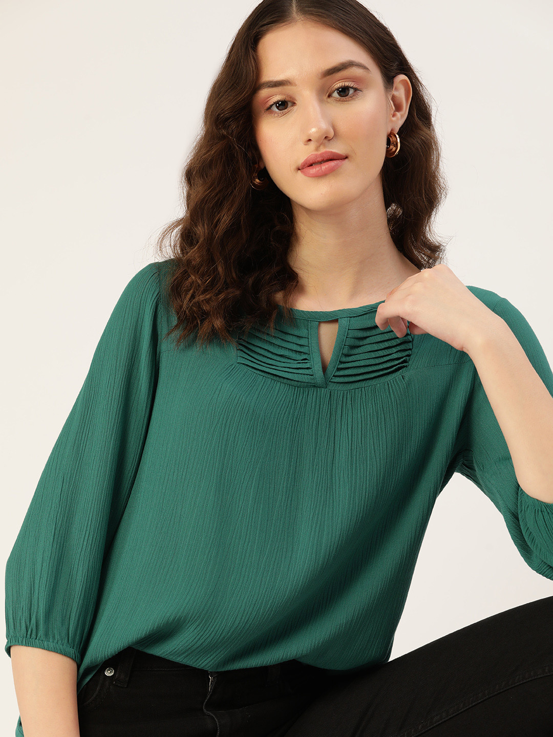 

DressBerry Teal Green Keyhole Neck Top