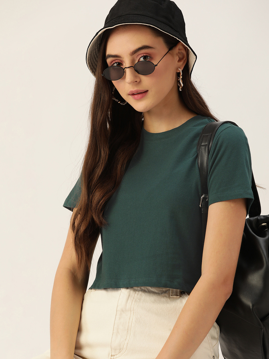 

DressBerry Women Green Pure Cotton Solid T-shirt