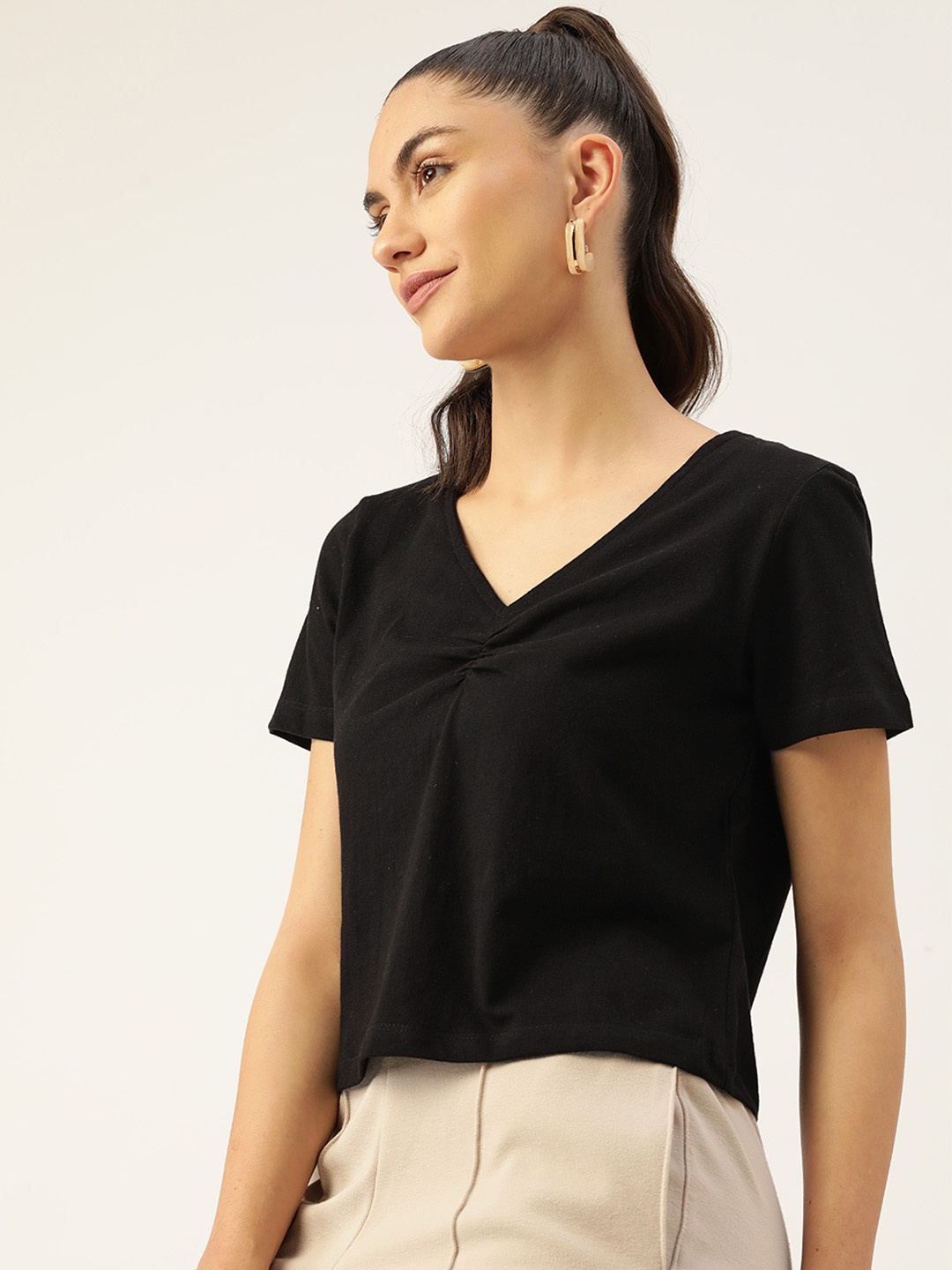 

DressBerry Black Pure Cotton Ruched Top