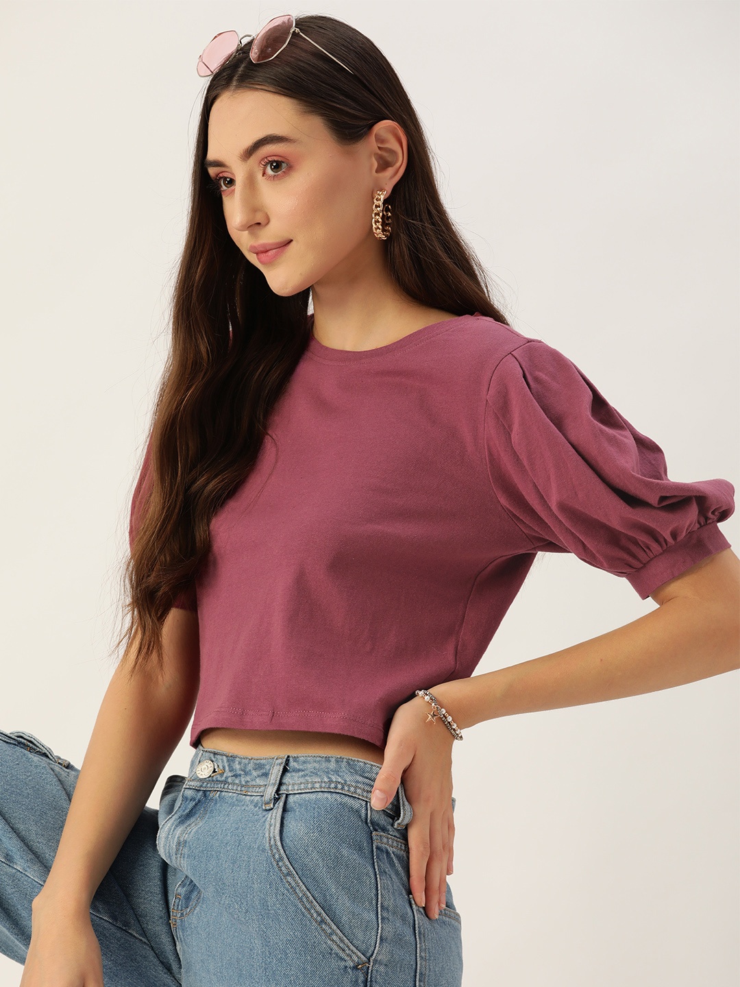 

DressBerry Burgundy Pure Cotton Solid Top