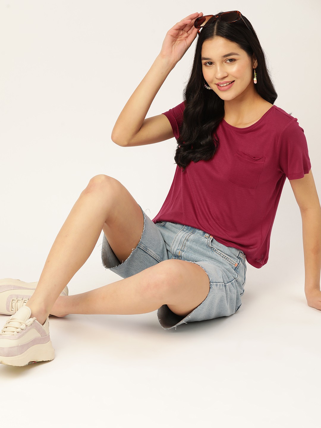 

DressBerry Women Solid Chest Pocket T-shirt, Magenta