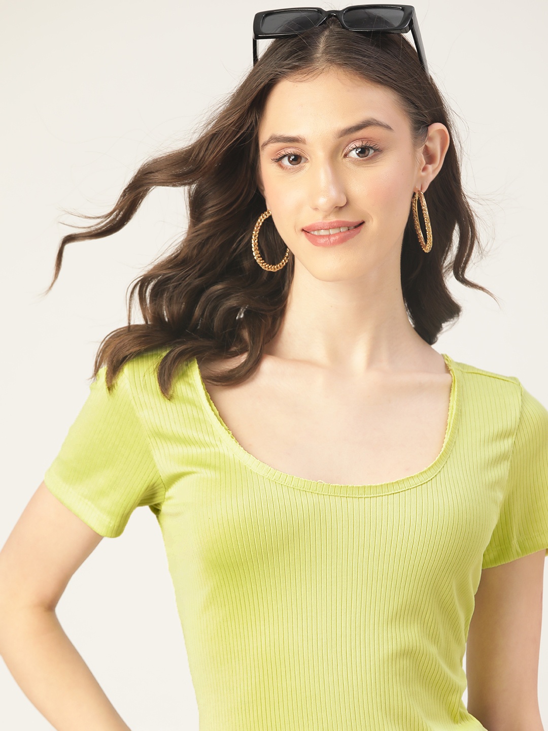 

DressBerry Women Green Solid Scoop Neck Fitted Top