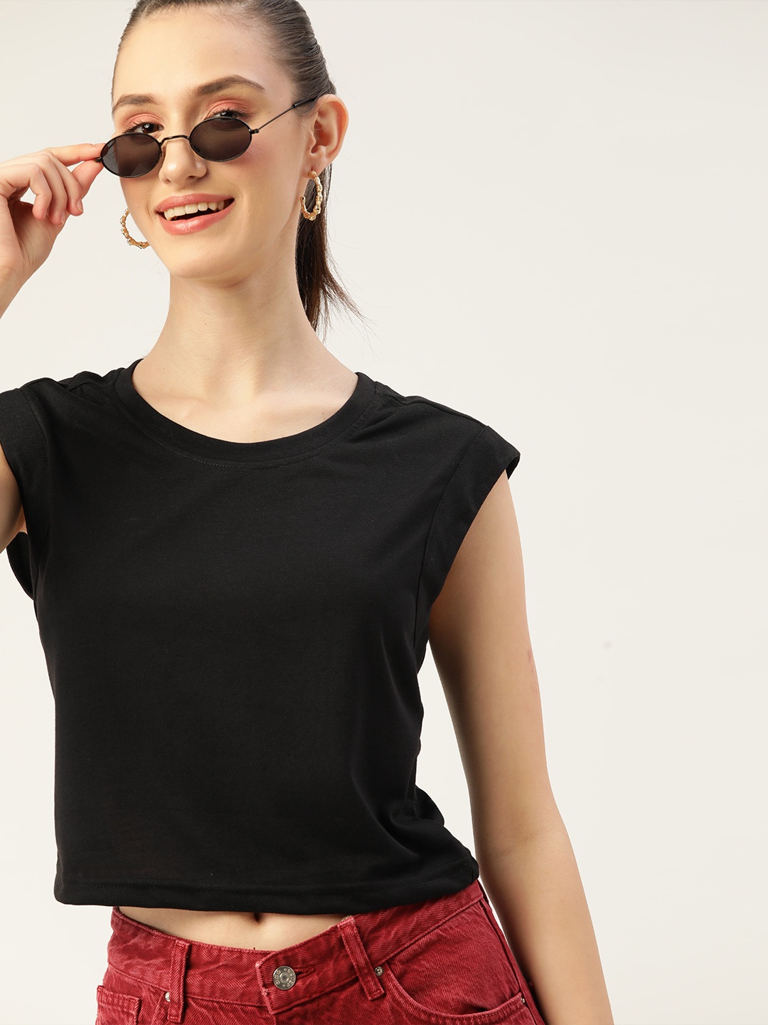 

DressBerry Women Black Solid Extended Sleeves Regular Fit T-shirt