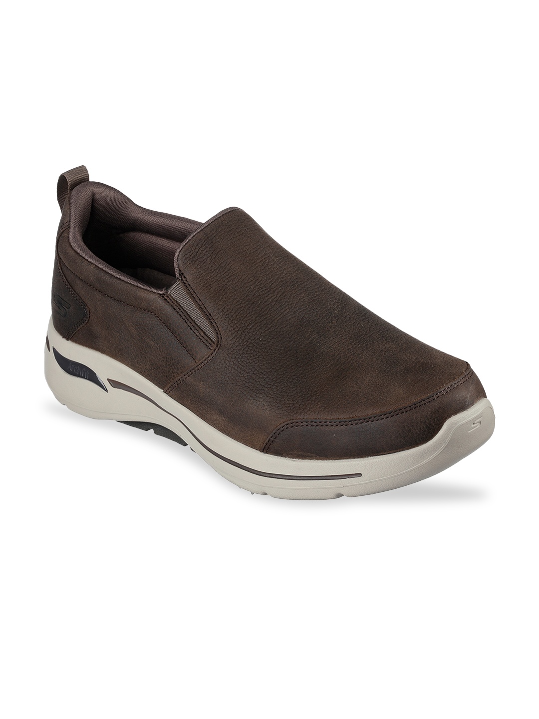 

Skechers Men Brown Leather Walking Non-Marking Shoes