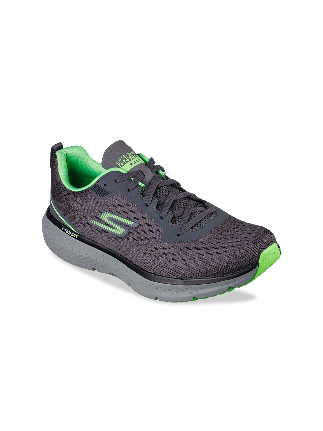 

Skechers Men Charcoal Mesh High-Top Running Non-Marking Shoes