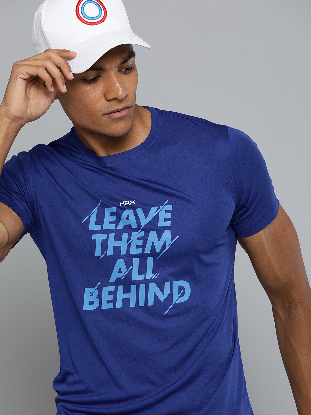 

HRX by Hrithik Roshan Men Navy Blue Typography Printed Rapid Dry T-shirt