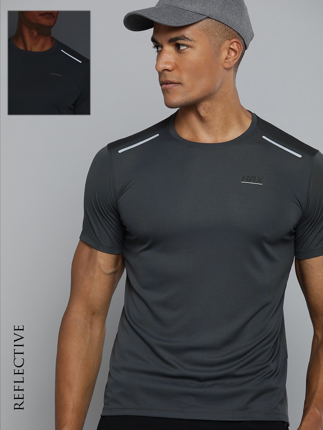 

HRX by Hrithik Roshan Men Charcoal Rapid Dry T-shirt