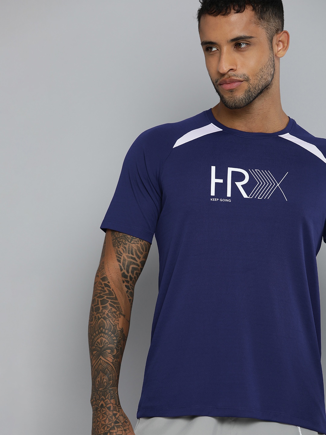 

HRX by Hrithik Roshan Men Navy Blue Typography Printed Rapid Dry T-shirt