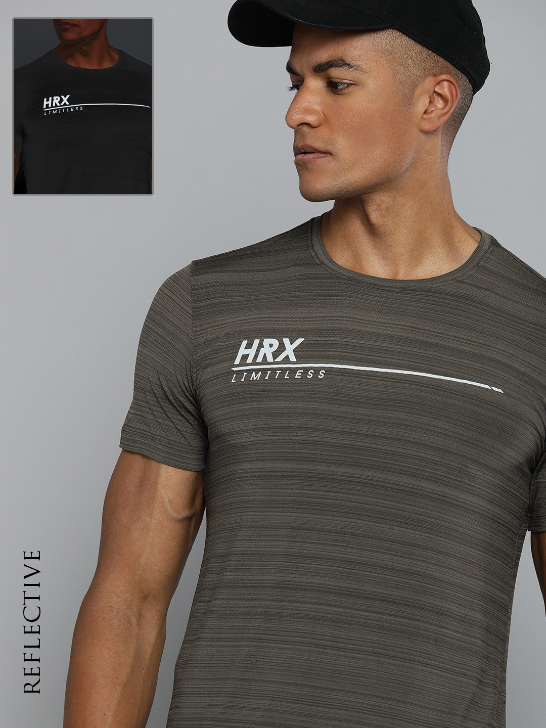 

HRX by Hrithik Roshan Men Olive Green Striped Rapid Dry T-shirt