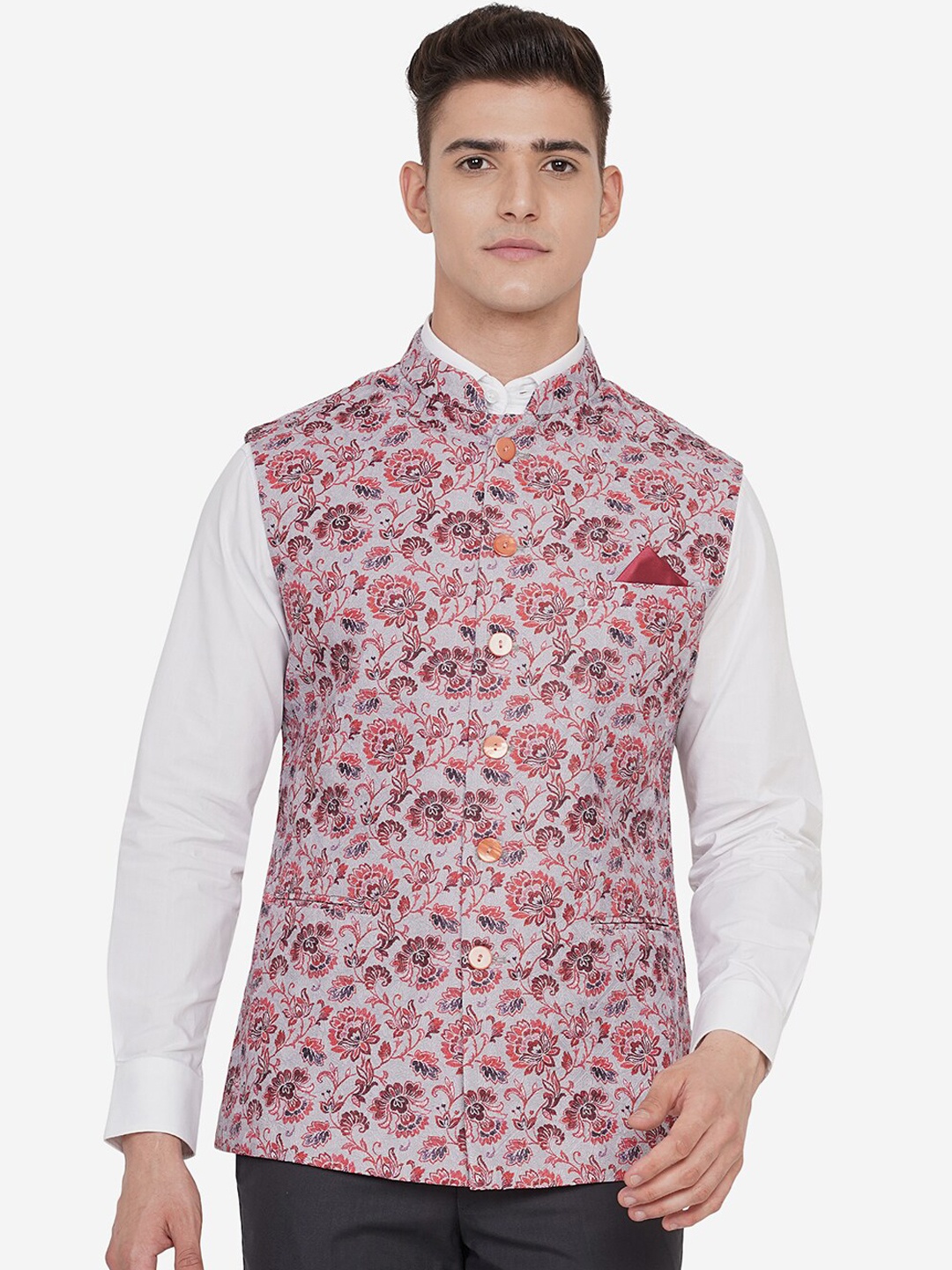 

JB STUDIO Men Multicoloured Floral Nehru Jacket, Pink