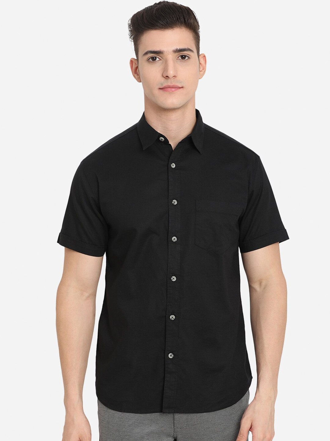 

Greenfibre Men Black Custom Slim Fit Cotton Casual Shirt