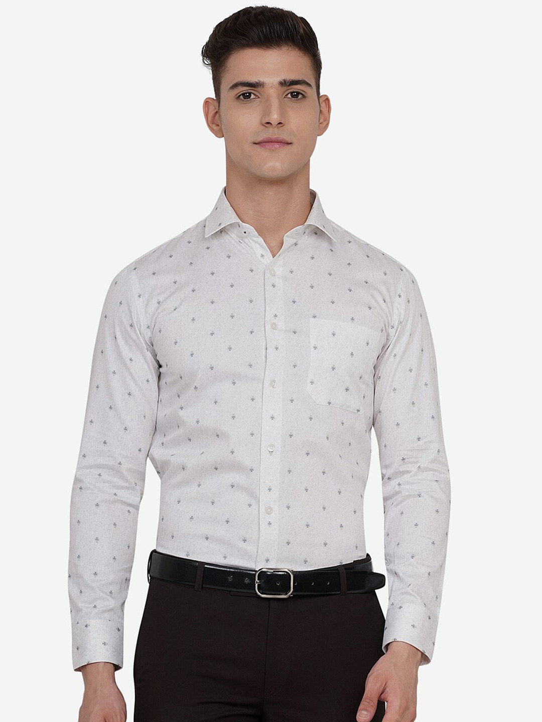 

Greenfibre Men White Custom Slim Fit Printed Formal Shirt
