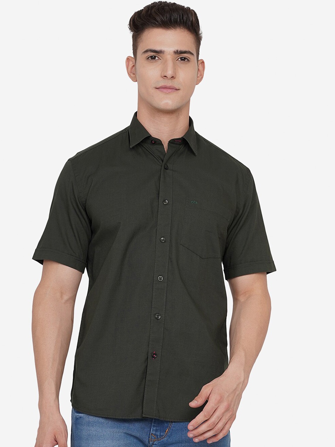 

JADE BLUE Men Custom Slim Fit Olive Casual Shirt