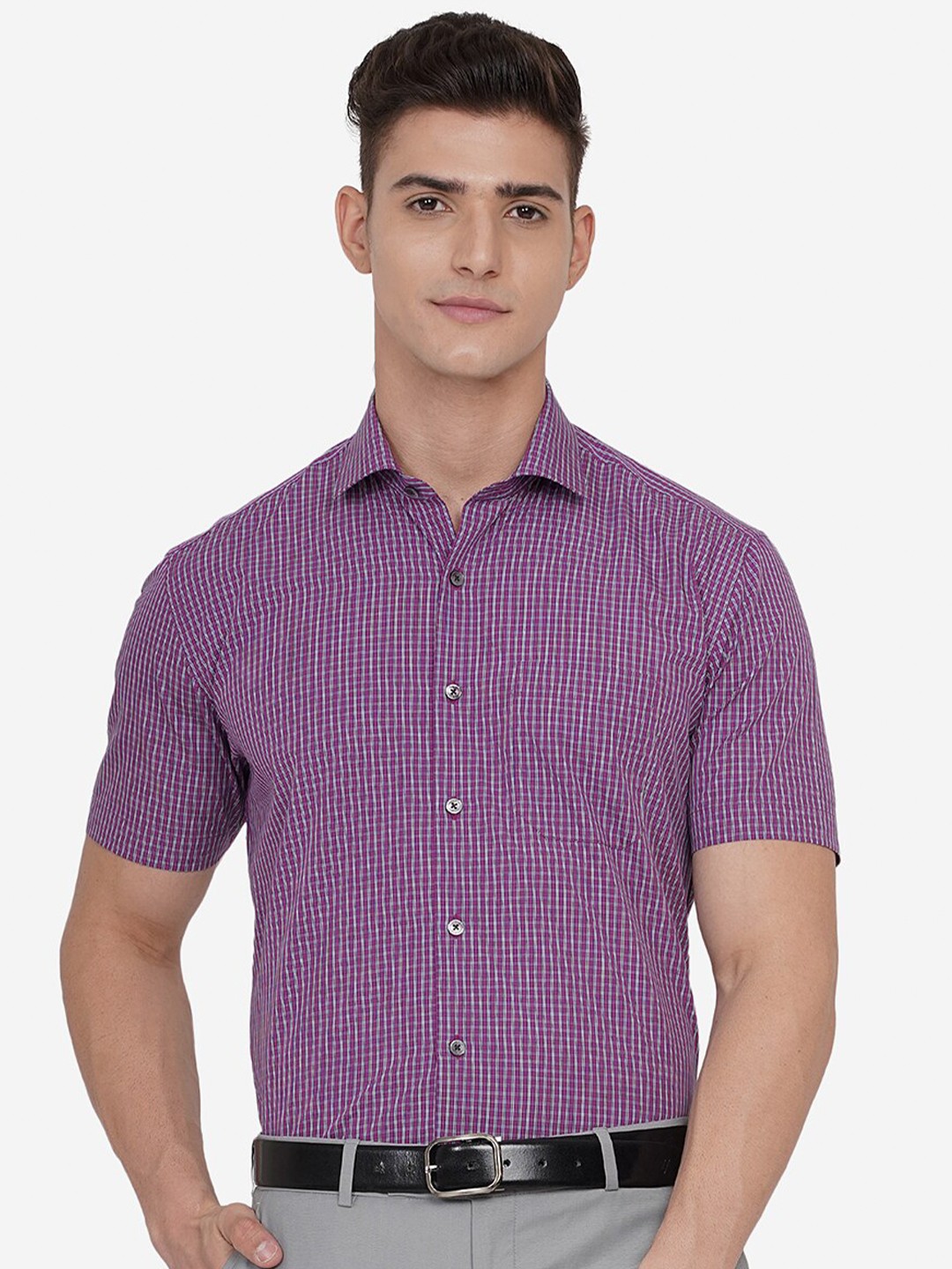 

JADE BLUE Men Purple Custom Cotton Casual Shirt