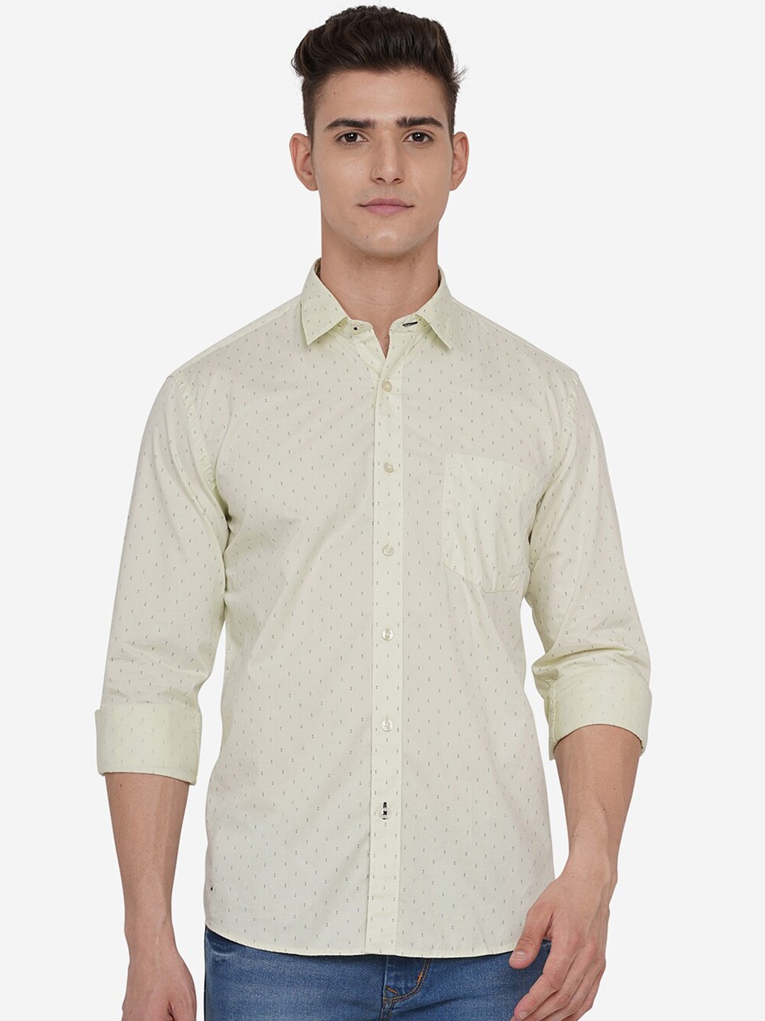 

JADE BLUE Men Green Custom Slim Fit Printed Cotton Casual Shirt
