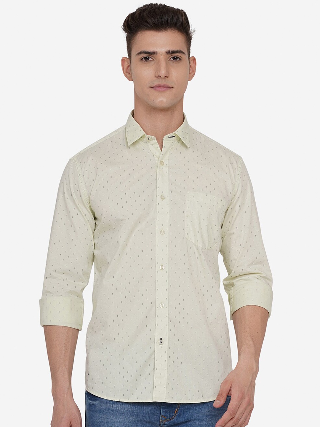 

JADE BLUE Men Custom Slim Fit Printed Cotton Casual Shirt, Green